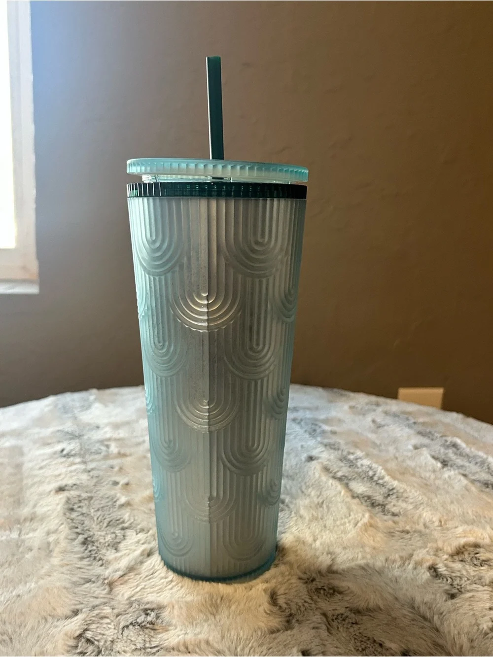 Starbucks Seafoam Green Embossed Tumbler with Straw